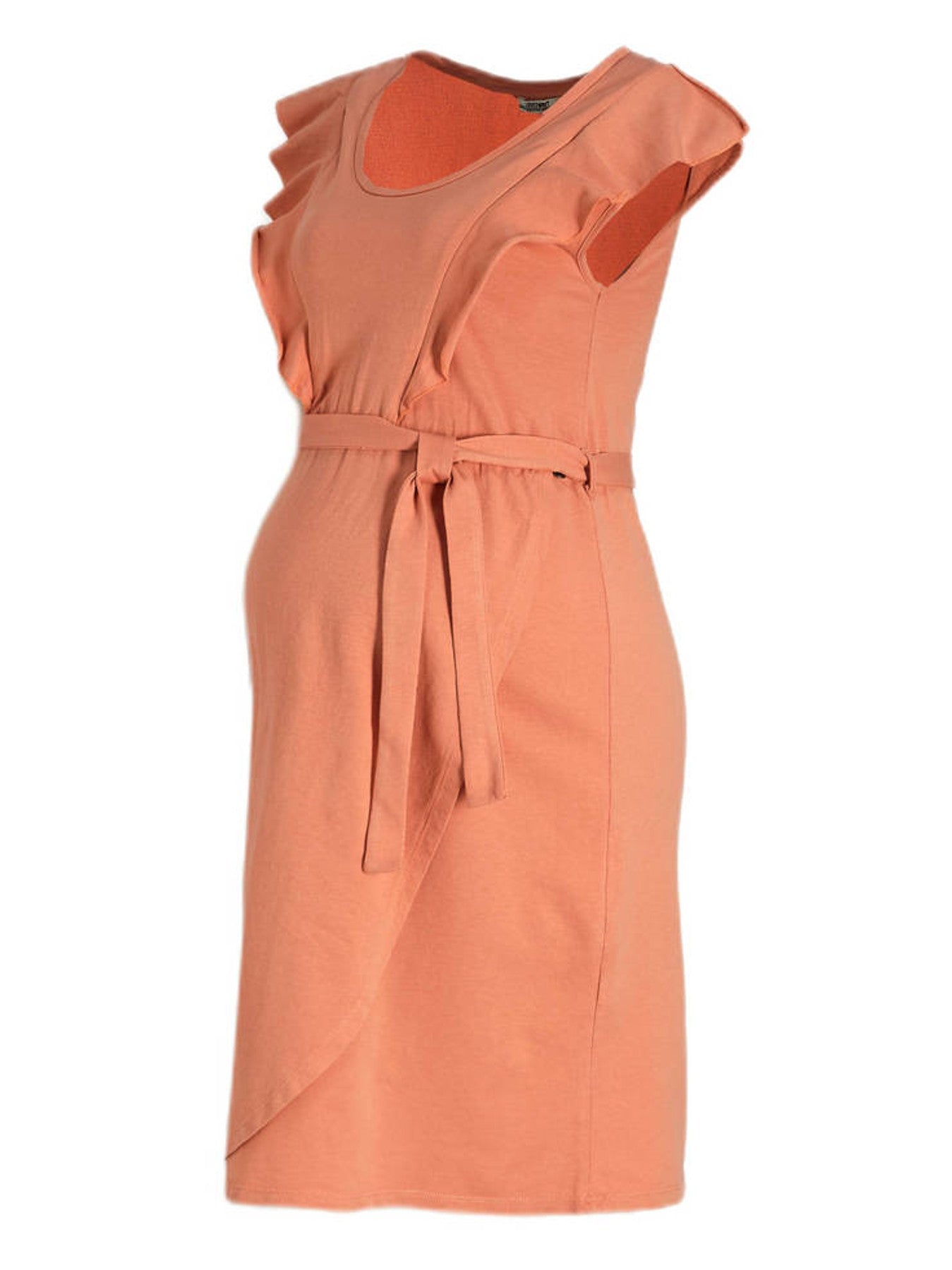 Coral Ruffle Maternity Summer Dress