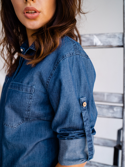 Tunique chemise de maternité bleu jeans