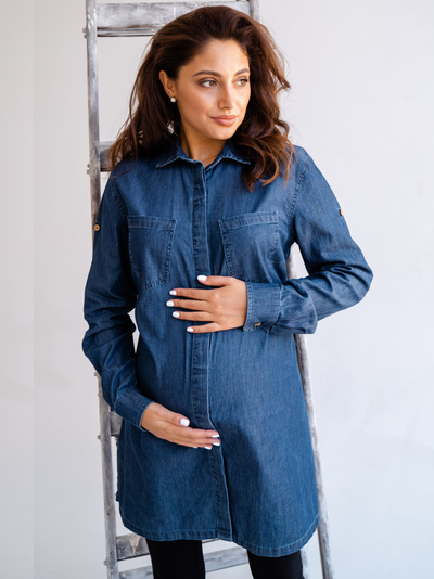 Tunique chemise de maternité bleu jeans