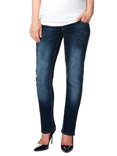 Jeans droit en denim foncé légèrement délavé