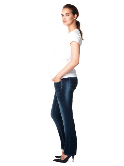 Jeans droit en denim foncé légèrement délavé