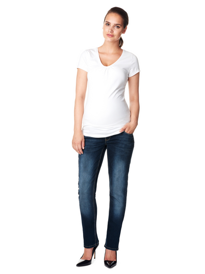 Jeans droit en denim foncé légèrement délavé