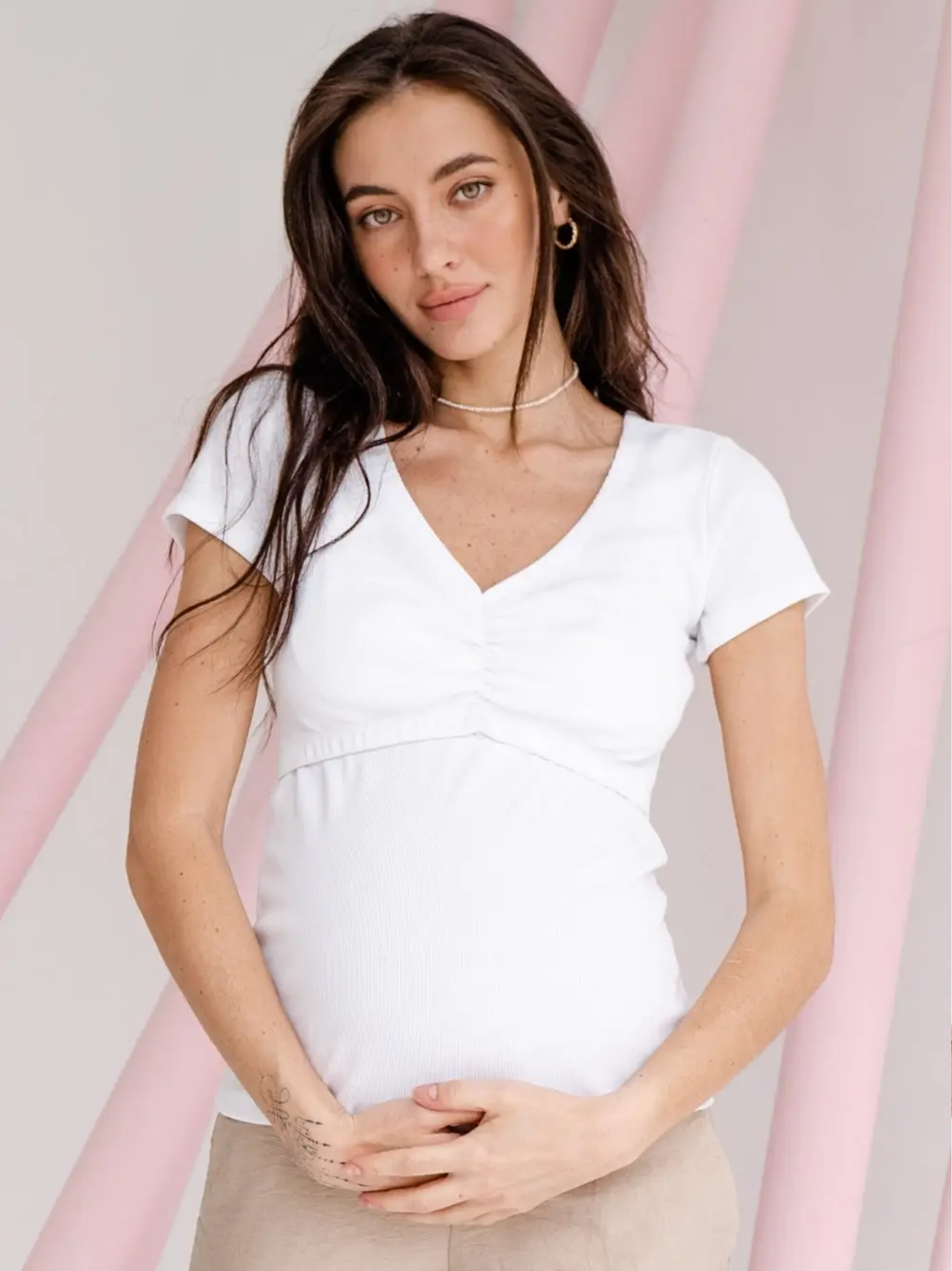 T-shirt côtelé Blanc grossesse et allaitement