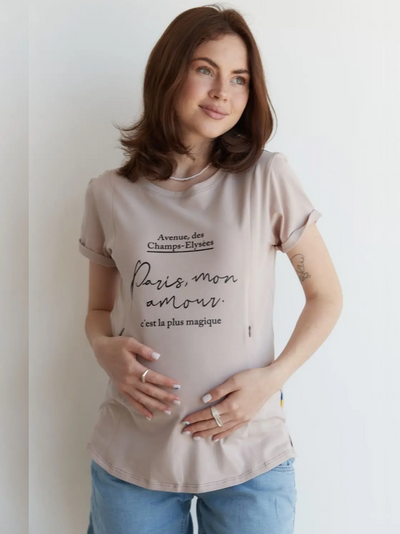 T-shirt 'Paris Mon amour' Beige