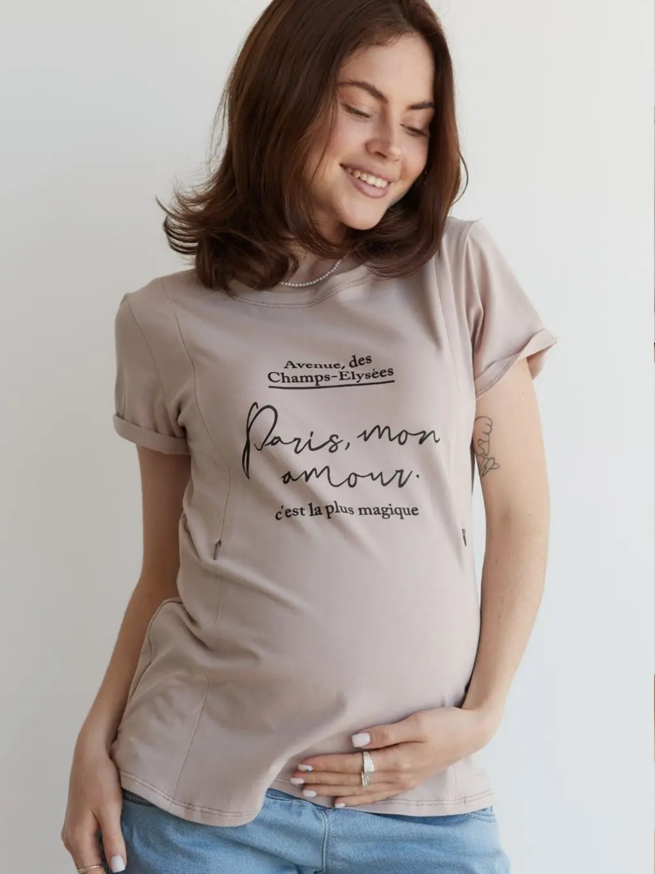 T-shirt 'Paris Mon amour' Beige