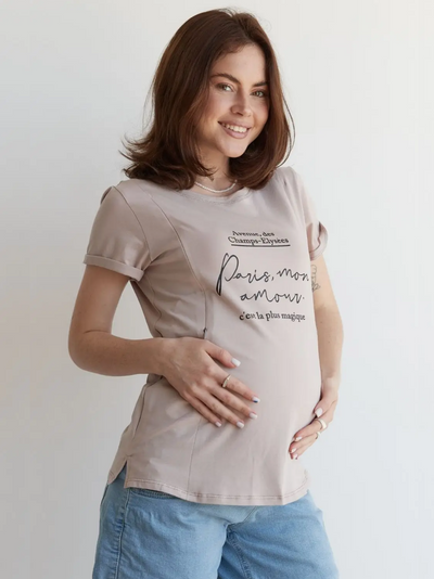T-shirt 'Paris Mon amour' Beige