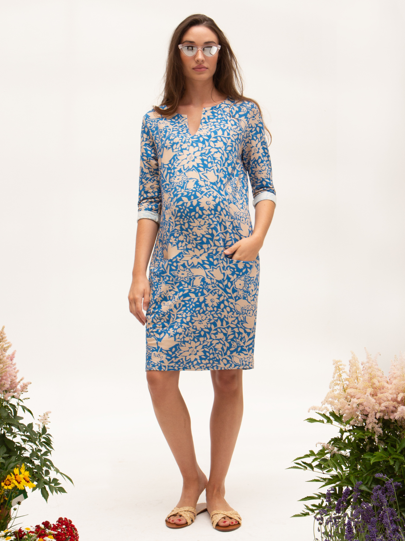 Tropical Navy/Beige Maternity Dress