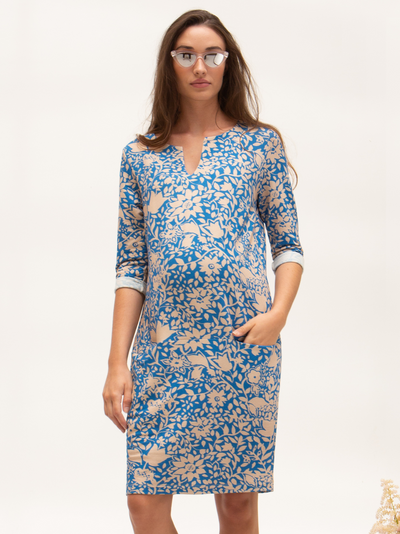 Tropical Navy/Beige Maternity Dress