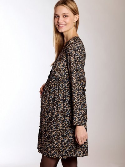 Gold floral flowing maternity dress