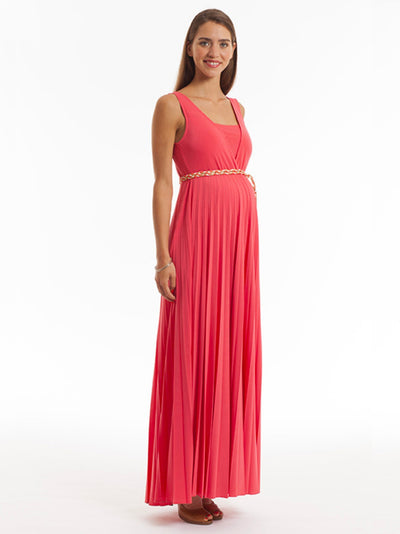 Robe longue de cérémonie plissée Corail