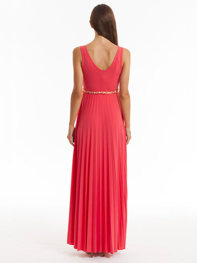 Robe longue de cérémonie plissée Corail
