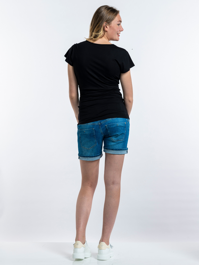 Long blue denim shorts