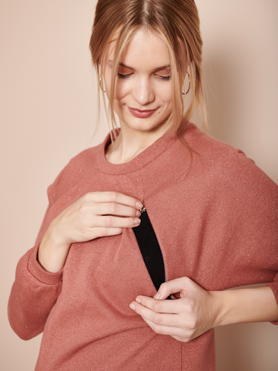 Sweat de grossesse molleton rose pailleté