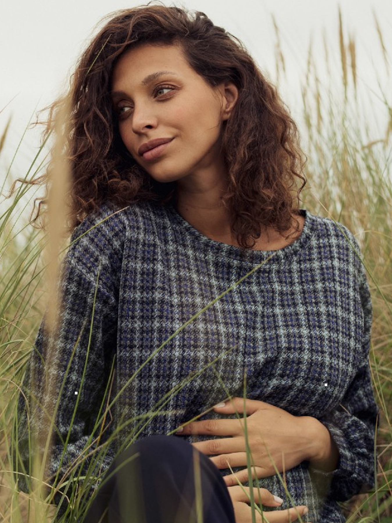 Pull de grossesse à carreaux Bleu bouclé