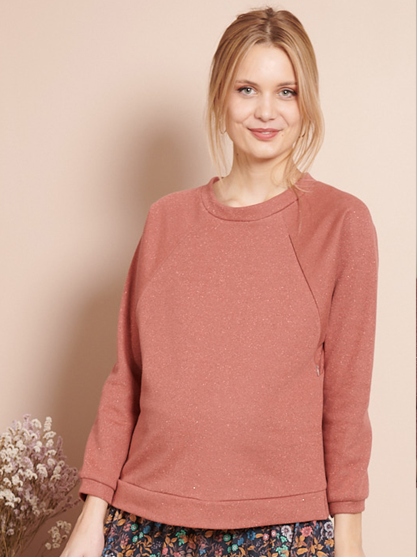 Sweat de grossesse molleton rose pailleté