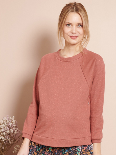 Sweat de grossesse molleton rose pailleté