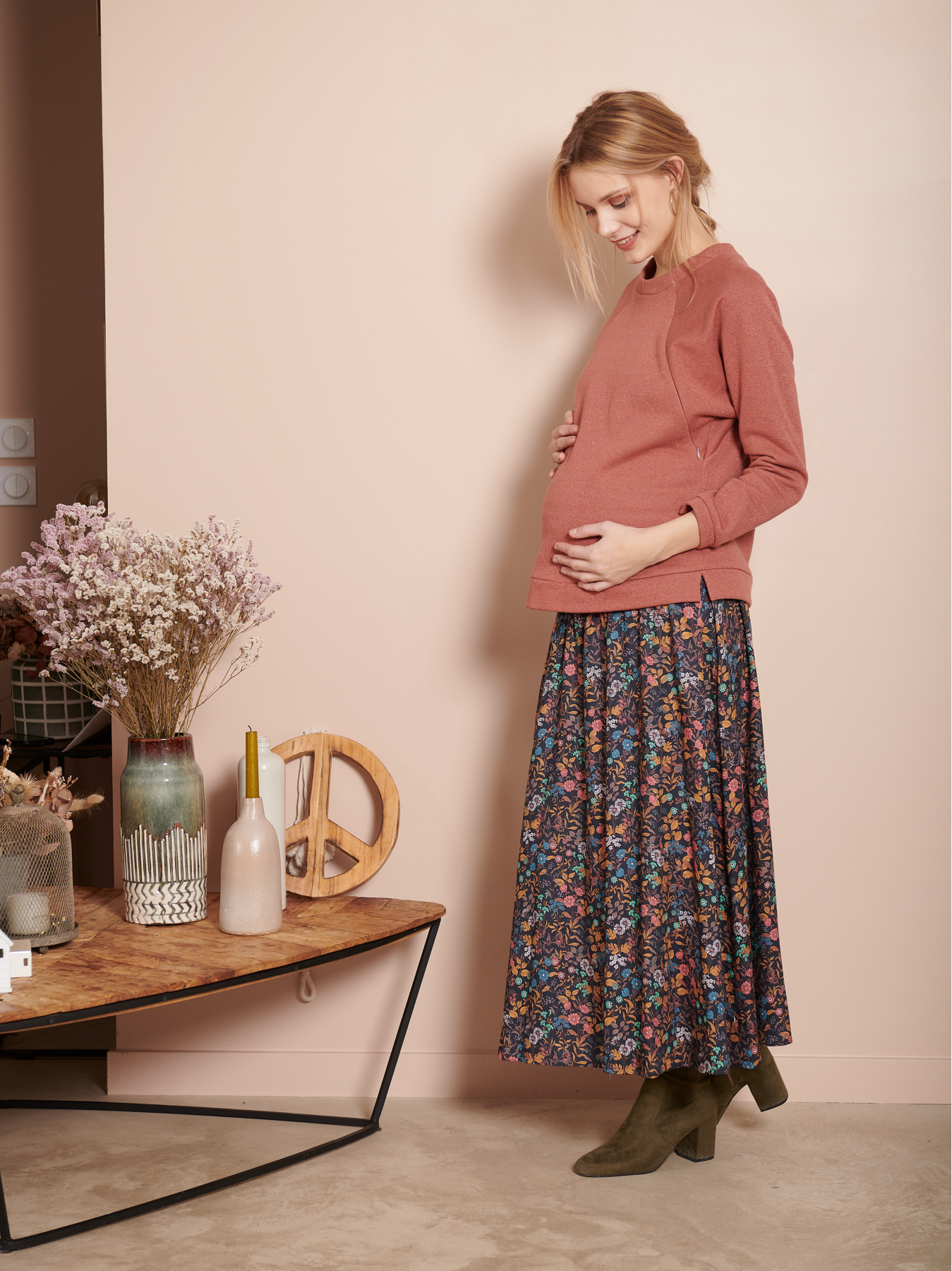 Sweat de grossesse molleton rose pailleté