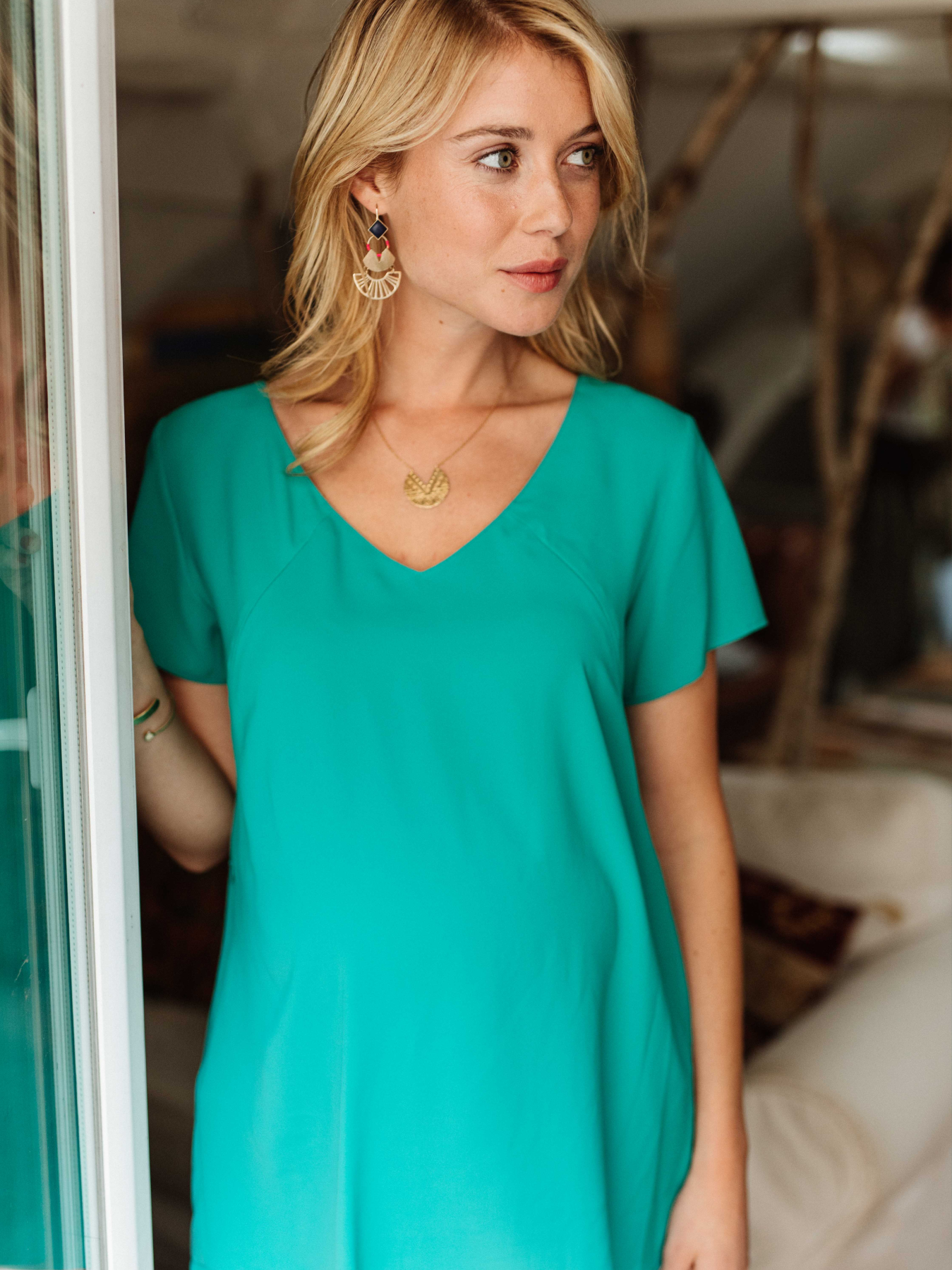 Blouse élégante avec dos plissé Turquoise