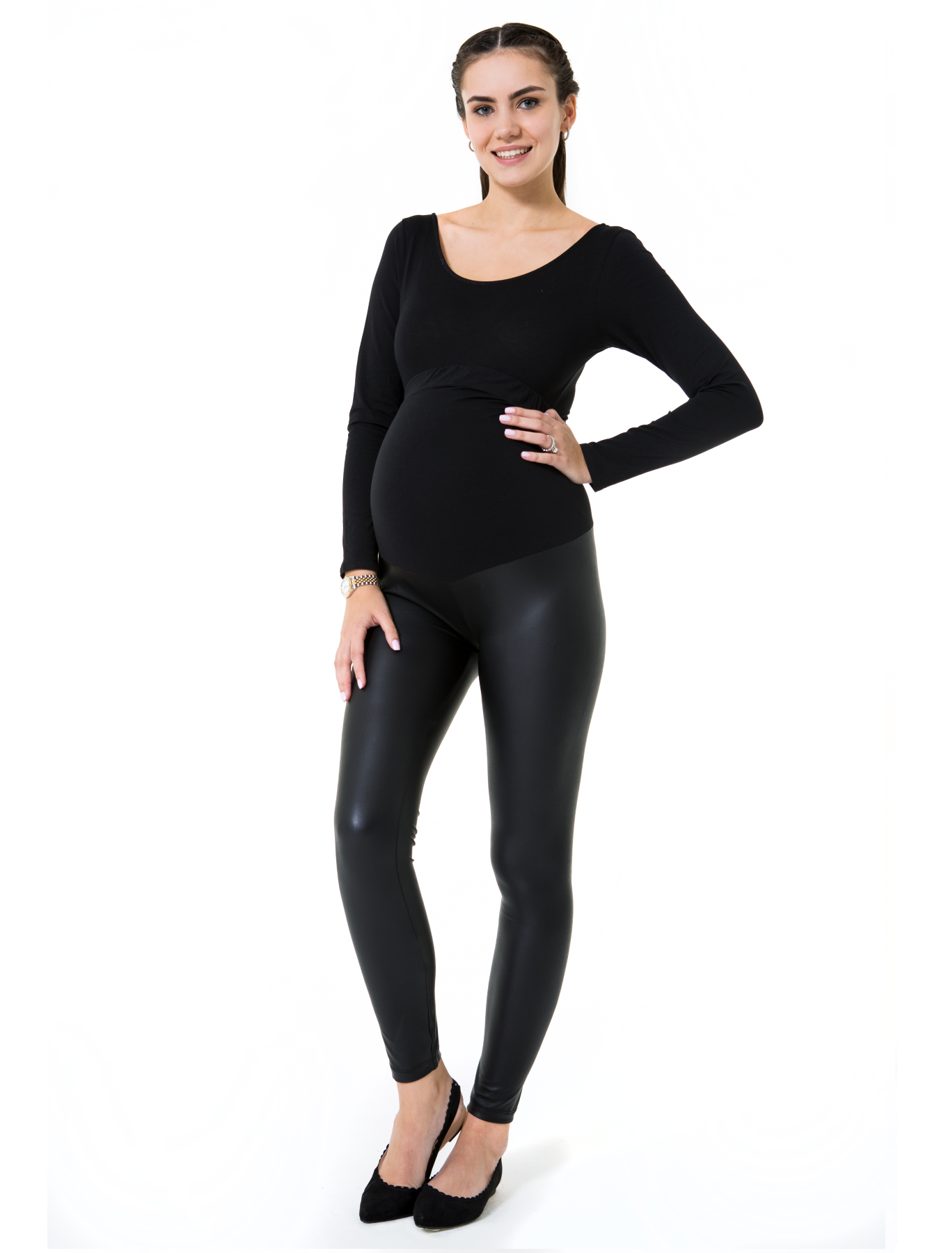 Legging de maternité en cuir mat