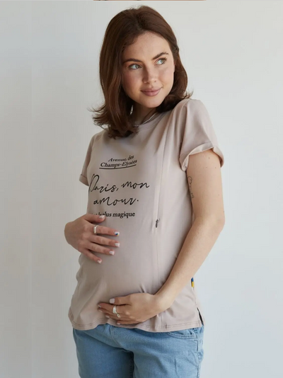 T-shirt 'Paris Mon amour' Beige